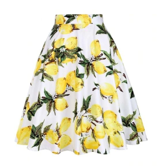 Retro Lemon Swing Circle Skirt High Waist - Picture 2 of 3